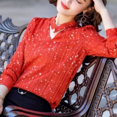 红色衬衣女职业装衬衫OL秋冬新款时尚V领长袖气质工作服正装小衫