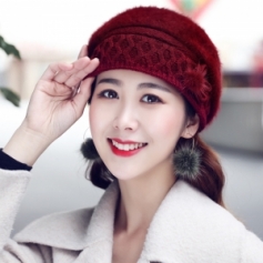 韩版兔毛帽子女冬天保暖帽子冬季针织帽女加绒加厚贝雷帽爆款